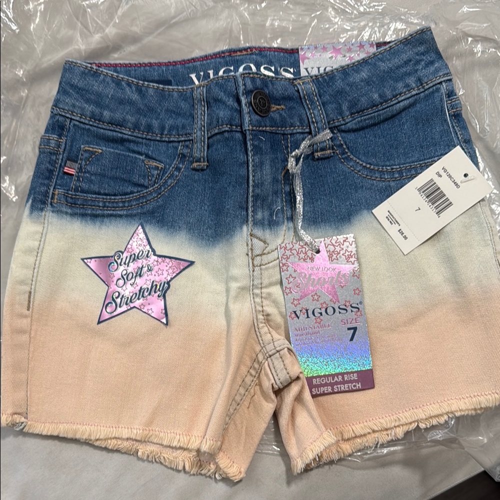 Vigoss Blue and Tan Jean Shorts with Frayed Hem